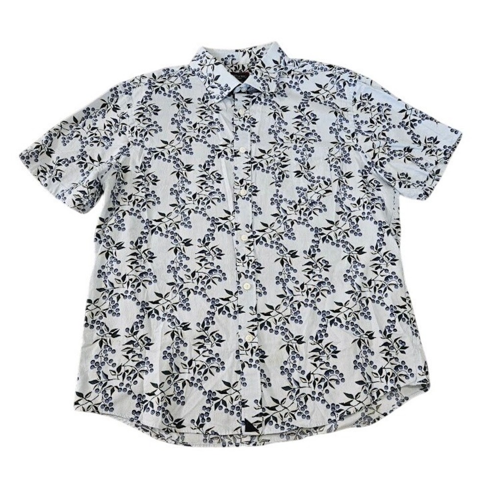UNTUCKit Mens Large Blueberry Floral Print Short Sleeve Cotton Button Down Shirt